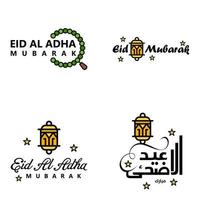 paquete vectorial de letras manuscritas de eid mubarak de 4 caligrafías con estrellas aisladas en fondo blanco para su diseño vector