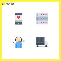 Set of 4 Vector Flat Icons on Grid for analysis customer service sport server support Editable Vector Design Elements