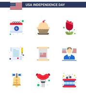 conjunto de 9 paquetes de pisos modernos en el día de la independencia de estados unidos día de texto recibo de acción de gracias lleno de elementos de diseño vectorial editables del día de estados unidos vector