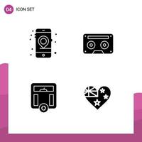 4 Universal Solid Glyphs Set for Web and Mobile Applications gps body seo audiotape medical Editable Vector Design Elements