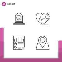 4 Thematic Vector Filledline Flat Colors and Editable Symbols of growth beat tree heart document Editable Vector Design Elements