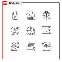 Outline Pack of 9 Universal Symbols of pie venus online male female Editable Vector Design Elements