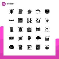 Group of 25 Modern Solid Glyphs Set for computer money storage insurance finance Editable Vector Design Elements