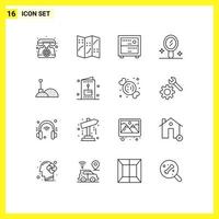 Pictogram Set of 16 Simple Outlines of kid card office tools construction Editable Vector Design Elements