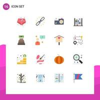 Mobile Interface Flat Color Set of 16 Pictograms of achievements success camera bookshelf home Editable Pack of Creative Vector Design Elements