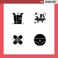 Mobile Interface Solid Glyph Set of 4 Pictograms of food medical education table car Editable Vector Design Elements