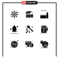 Set of 9 Vector Solid Glyphs on Grid for coffee tree boiling plant nature forest Editable Vector Design Elements