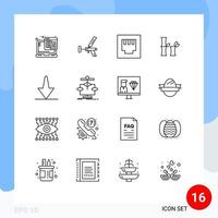 16 Universal Outlines Set for Web and Mobile Applications bottom chinese repair china port Editable Vector Design Elements