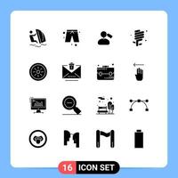 Mobile Interface Solid Glyph Set of 16 Pictograms of food environmental protection tag environment earth day Editable Vector Design Elements