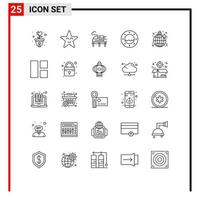 paquete de iconos de vector de stock de 25 signos y símbolos de línea para música de fiesta tren disco ojo de buey elementos de diseño de vector editables