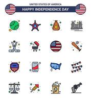 4 de julio estados unidos feliz día de la independencia icono símbolos grupo de 16 líneas planas modernas llenas de estados unidos hito dólar puente dorado editable día de estados unidos elementos de diseño vectorial vector