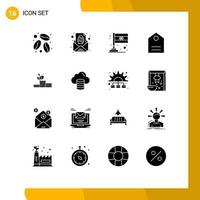 Mobile Interface Solid Glyph Set of 16 Pictograms of success growth country grow tag Editable Vector Design Elements