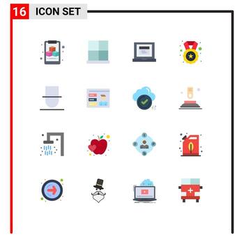 Pictogram Set of 16 Simple Flat Colors of person gentleman browser badge reward Editable Pack of Creative Vector Design Elements