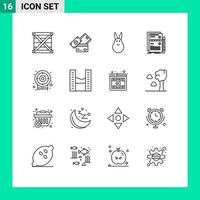 16 Universal Outlines Set for Web and Mobile Applications hardware data dollar component easter bunny Editable Vector Design Elements