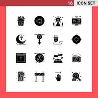 Modern Set of 16 Solid Glyphs and symbols such as ribbon cresent park moon monitor Editable Vector Design Elements