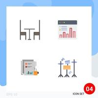 Editable Vector Line Pack of 4 Simple Flat Icons of dining financial analysis graph news Editable Vector Design Elements