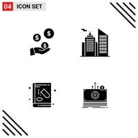 Pack of 4 creative Solid Glyphs of fintech industry chemistry industry office experiment Editable Vector Design Elements