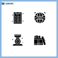 Set of 4 Commercial Solid Glyphs pack for checklist kitchen world web design scale Editable Vector Design Elements