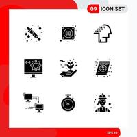 9 User Interface Solid Glyph Pack of modern Signs and Symbols of environment programming poll development computer Editable Vector Design Elements