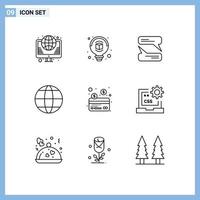 Group of 9 Modern Outlines Set for code credit chatting card globe Editable Vector Design Elements