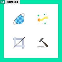 Pack of 4 Modern Flat Icons Signs and Symbols for Web Print Media such as globe design universe intersection hammer Editable Vector Design Elements