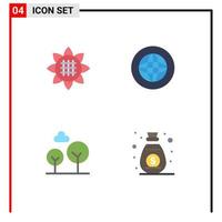 Pack of 4 creative Flat Icons of flora cypress tree thanksgiving global tree Editable Vector Design Elements