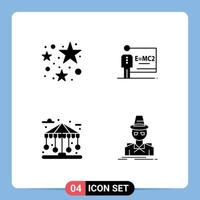 Group of 4 Solid Glyphs Signs and Symbols for birthday park classroom room detective Editable Vector Design Elements