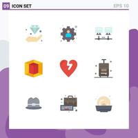 Editable Vector Line Pack of 9 Simple Flat Colors of bag infarct computer heart attack graphic Editable Vector Design Elements