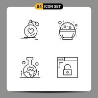 Mobile Interface Line Set of 4 Pictograms of love phirni perfume food geology Editable Vector Design Elements