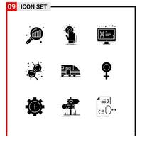 9 iconos creativos, signos y símbolos modernos de la educación de la estación, monitor de química de inicio, elementos de diseño vectorial editables vector