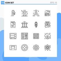 Pictogram Set of 16 Simple Outlines of data management meat finance security Editable Vector Design Elements