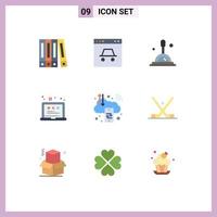 Modern Set of 9 Flat Colors Pictograph of c digital cloud magnifying glass business view Editable Vector Design Elements