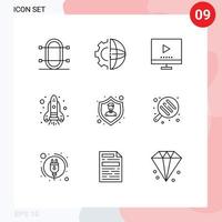 Stock Vector Icon Pack of 9 Line Signs and Symbols for space flame processing video technology Editable Vector Design Elements