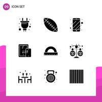Modern Set of 9 Solid Glyphs Pictograph of measure angle mobile technology connection Editable Vector Design Elements