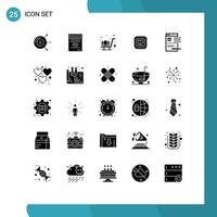 Group of 25 Modern Solid Glyphs Set for web news luggage document computer Editable Vector Design Elements