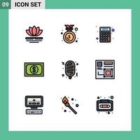 Set of 9 Modern UI Icons Symbols Signs for hotdog watch calculator payment currency Editable Vector Design Elements