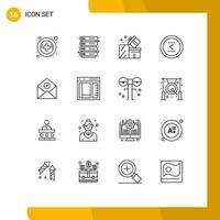 Set of 16 Commercial Outlines pack for add previous package left circle Editable Vector Design Elements