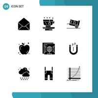 Set of 9 Modern UI Icons Symbols Signs for web brower delivery education apple Editable Vector Design Elements