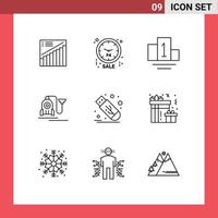 9 Universal Outlines Set for Web and Mobile Applications stick drive limited cable machine Editable Vector Design Elements