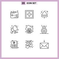 paquete de contorno de 9 símbolos universales de elementos de diseño de vector editables de globo de decoración de flecha de fiesta de conducción