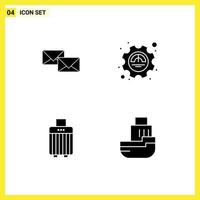 4 Thematic Vector Solid Glyphs and Editable Symbols of mail productivity business efficiency luggage Editable Vector Design Elements
