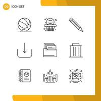 conjunto de pictogramas de 9 contornos simples de la carpeta de documentos baloncesto ui descargar elementos de diseño vectorial editables vector