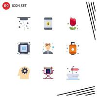 User Interface Pack of 9 Basic Flat Colors of female avatar usa hardware device Editable Vector Design Elements