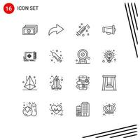 Set of 16 Commercial Outlines pack for injection marketing megaphone file target achievement Editable Vector Design Elements