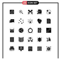 Pack of 25 creative Solid Glyphs of control agreement flashlight document contract Editable Vector Design Elements