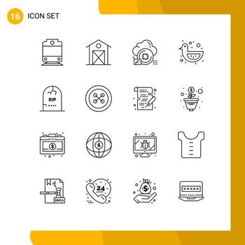 Group of 16 Outlines Signs and Symbols for gravestone death processor toy duck Editable Vector Design Elements