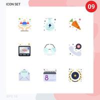 conjunto de colores planos de interfaz móvil de 9 pictogramas de vista gafas matraz error de sitio web elementos de diseño vectorial editables vector