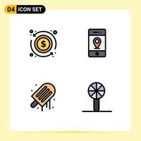 User Interface Pack of 4 Basic Filledline Flat Colors of arrow ice money pin summer Editable Vector Design Elements