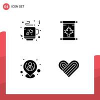 Modern Set of 4 Solid Glyphs Pictograph of coffee human note leaf resources Editable Vector Design Elements