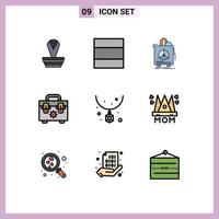 paquete de iconos de vector de stock de 9 signos y símbolos de línea para collar accesorios de productos de moda construcción elementos de diseño de vectores editables
